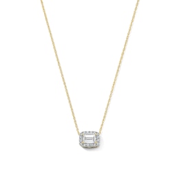 Emerald-Cut White Lab-Created Sapphire and 0.10 CT. T.W. Lab-Grown Diamond Necklace in 10K Gold (F/SI2)