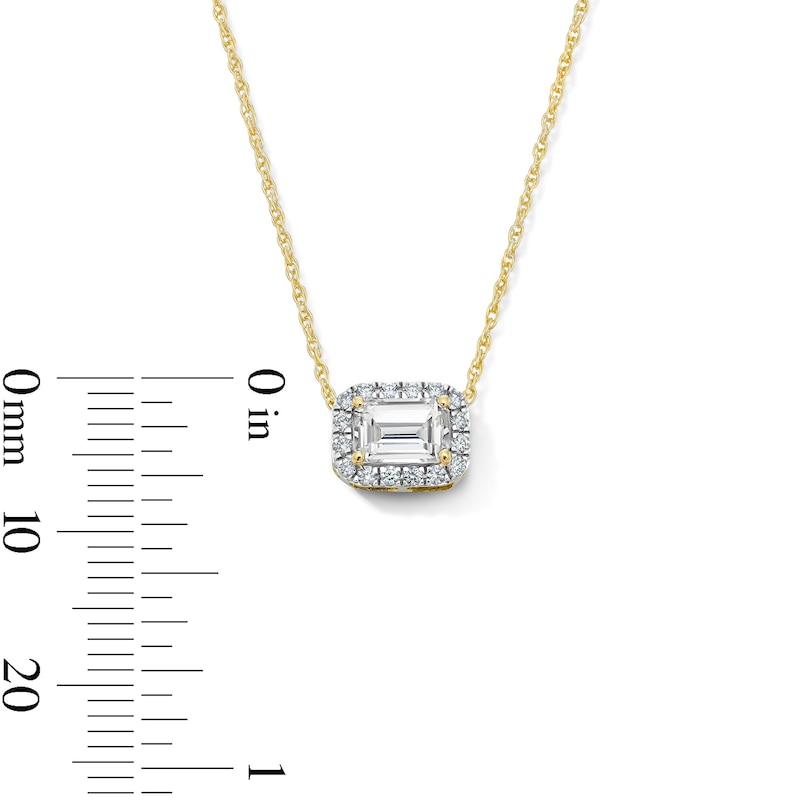 Emerald-Cut Lab-Created Sapphire and 0.10 CT. T.W. Lab-Grown Diamond Necklace in 10K Gold (F/SI2