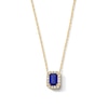 Thumbnail Image 1 of Emerald-Cut Blue Lab-Created Sapphire and 0.10 CT. T.W. Lab-Grown Diamond Necklace in 10K Gold (F/SI2)