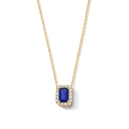 Emerald-Cut Blue Lab-Created Sapphire and 0.10 CT. T.W. Lab-Grown Diamond Necklace in 10K Gold (F/SI2)