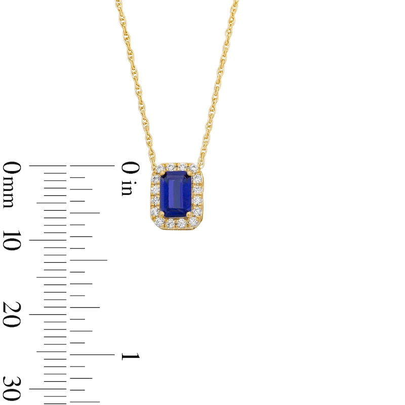 Emerald-Cut Blue Lab-Created Sapphire and 0.10 CT. T.W. Lab-Grown Diamond Necklace in 10K Gold (F/SI2)