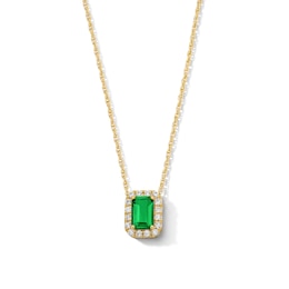 Emerald-Cut Lab-Created Emerald and 0.10 CT. T.W. Lab-Grown Diamond Necklace in 10K Gold (F/SI2)