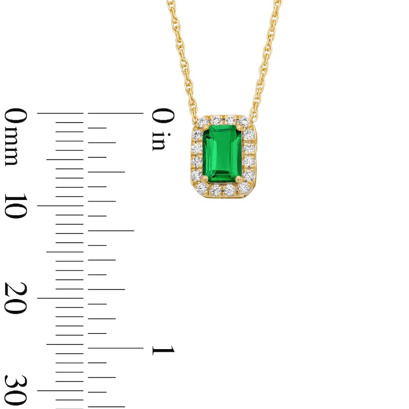 Emerald-Cut Lab-Created Emerald and 0.10 CT. T.W. Lab-Grown Diamond Necklace in 10K Gold (F/SI2)