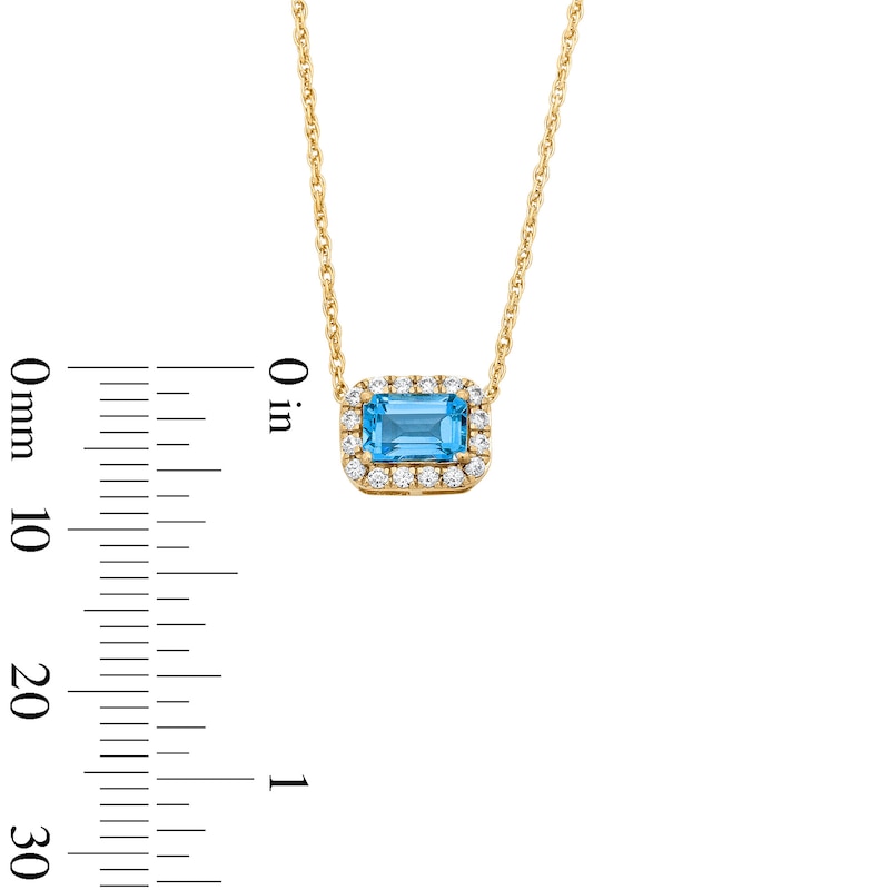Main Image 3 of Emerald-Cut Swiss Blue Topaz and 0.10 CT. T.W. Lab-Grown Diamond Necklace in 10K Gold (F/SI2)
