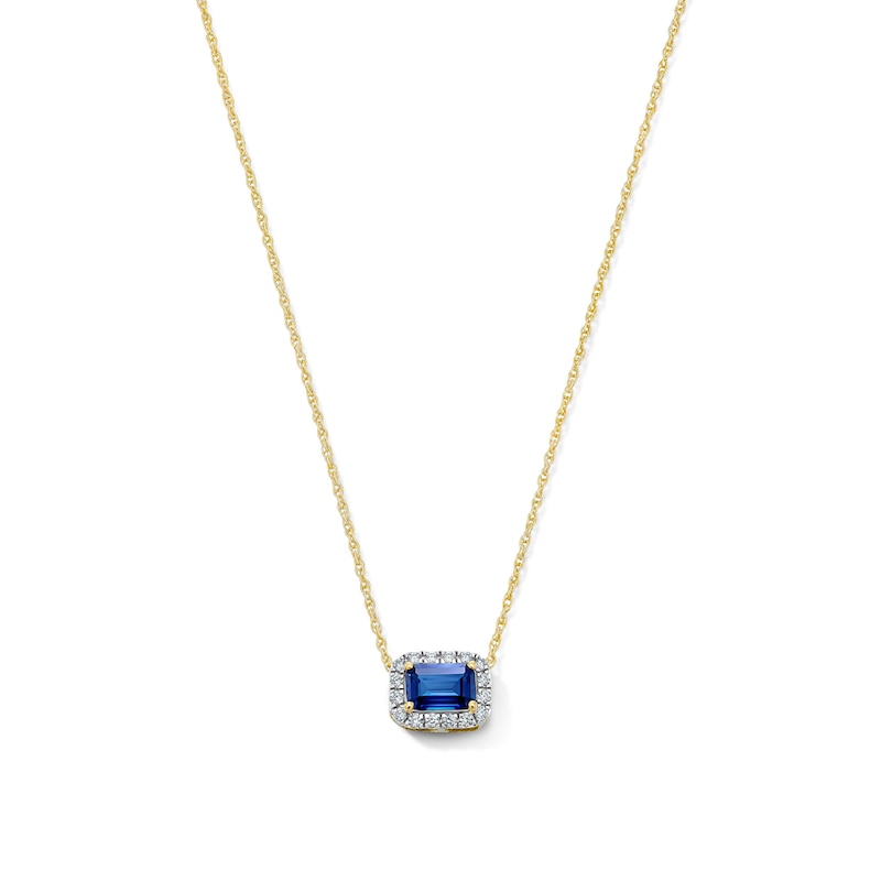 Emerald-Cut Blue Lab-Created Sapphire and 0.10 CT. T.W. Lab-Grown Diamond Necklace in 10K Gold (F/SI2)