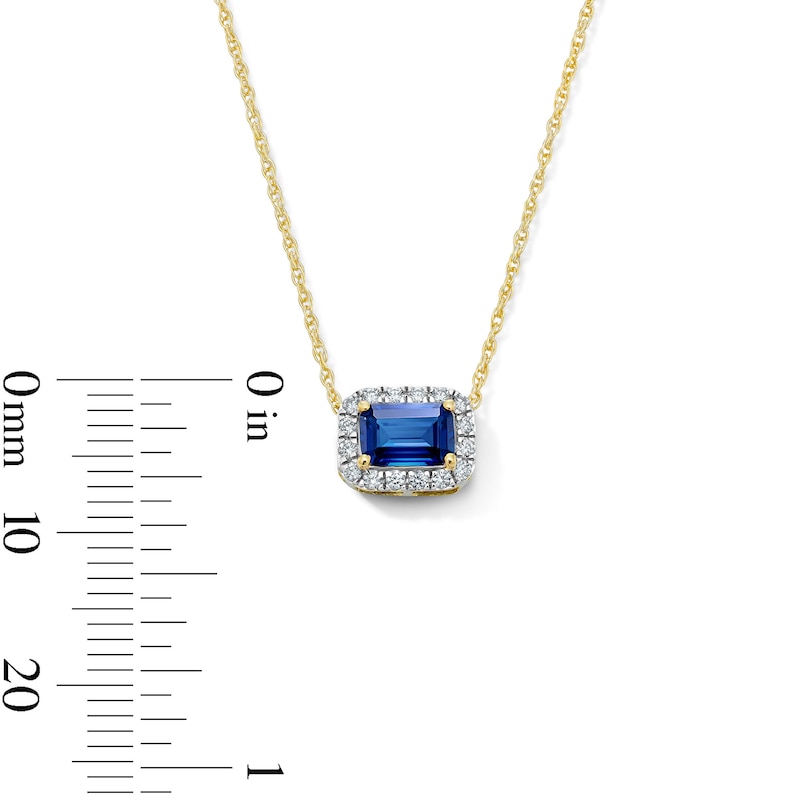 Emerald-Cut Blue Lab-Created Sapphire and 0.10 CT. T.W. Lab-Grown Diamond Necklace in 10K Gold (F/SI2)