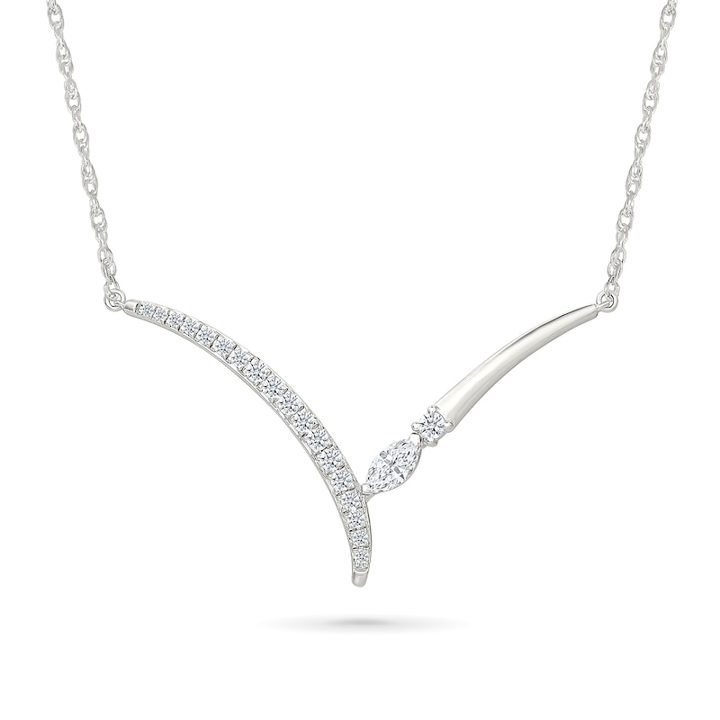 Marquise-Cut White Lab-Created Sapphire Chevron Necklace in Sterling Silver - 18"
