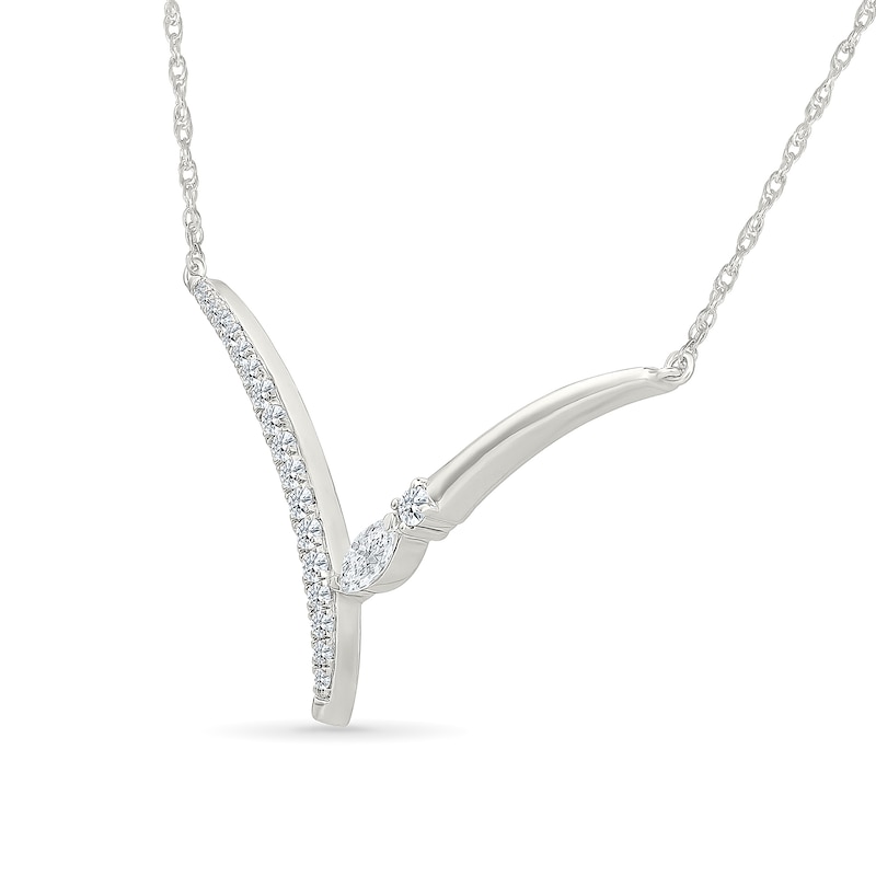 Marquise-Cut White Lab-Created Sapphire Chevron Necklace in Sterling Silver - 18"