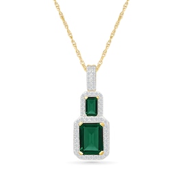 Emerald-Cut Lab-Created Emerald and White Lab-Created Sapphire Necklace in Sterling Silver with 24K Gold Plate - 18"