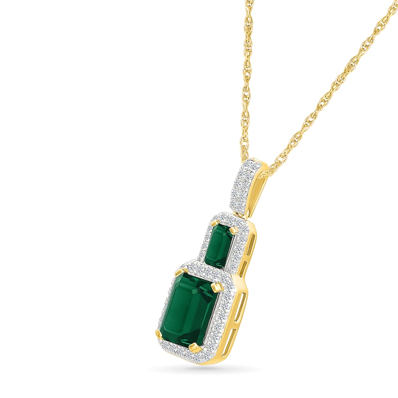 Emerald-Cut Lab-Created Emerald and White Lab-Created Sapphire Necklace in Sterling Silver with 24K Gold Plate - 18"