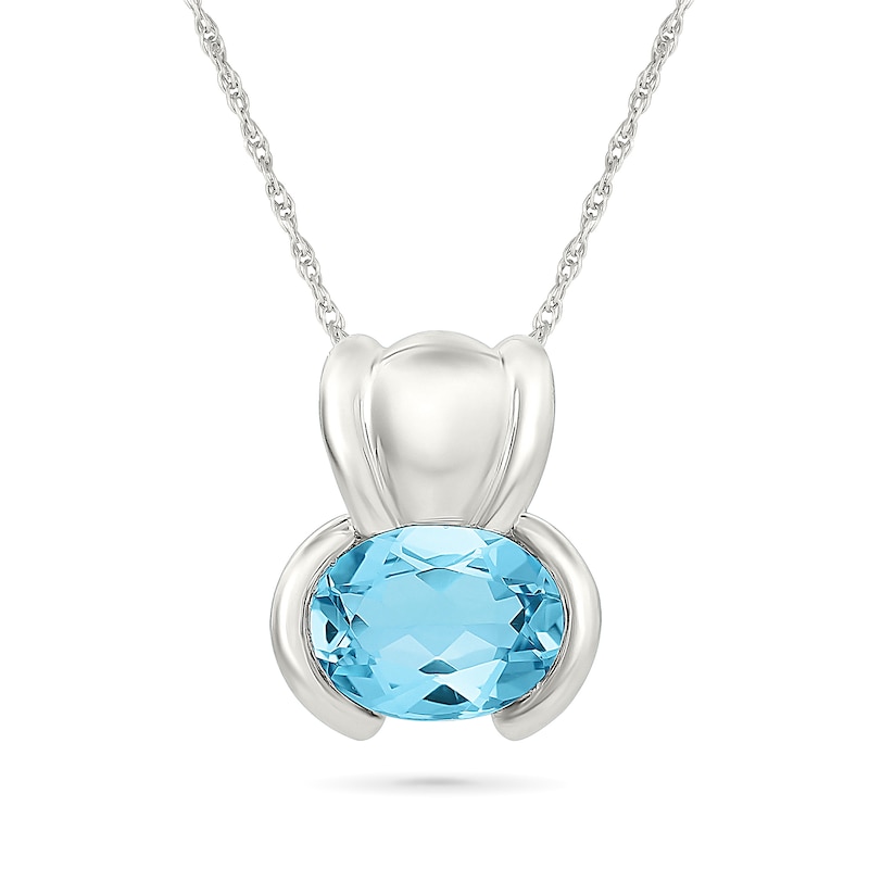 Oval Swiss Blue Topaz East-West Necklace in Sterling Silver - 18"