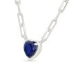 Thumbnail Image 2 of Heart-Shaped Blue Lab-Created Sapphire Paper Clip Necklace in Sterling Silver - 18"