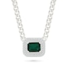 Thumbnail Image 1 of Emerald-Cut Lab-Created Emerald and White Lab-Created Sapphire Curb Chain Necklace in Sterling Silver - 18"