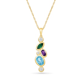Natural & Lab-Created Gemstone Scatter Necklace in Sterling Silver with 24K Gold Plate - 18"