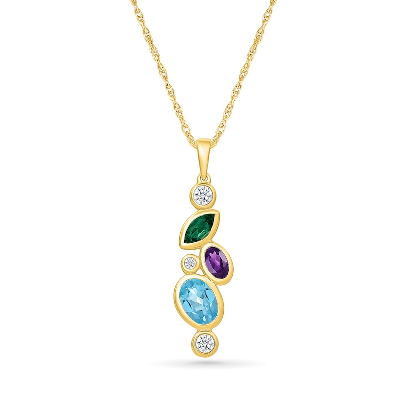 Natural & Lab-Created Gemstone Scatter Necklace in Sterling Silver with 24K Gold Plate - 18"