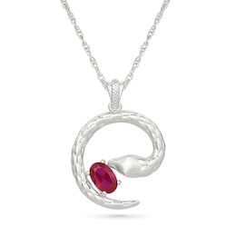Oval Lab-Created Ruby Snake Necklace in Sterling Silver - 18"