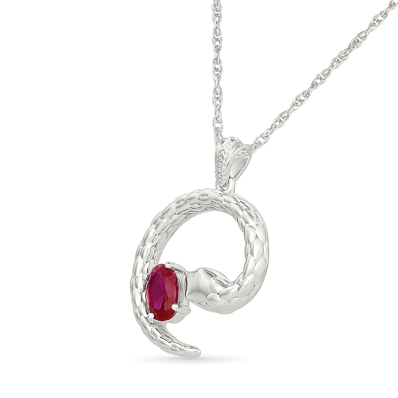 Oval Lab-Created Ruby Snake Necklace in Sterling Silver - 18"
