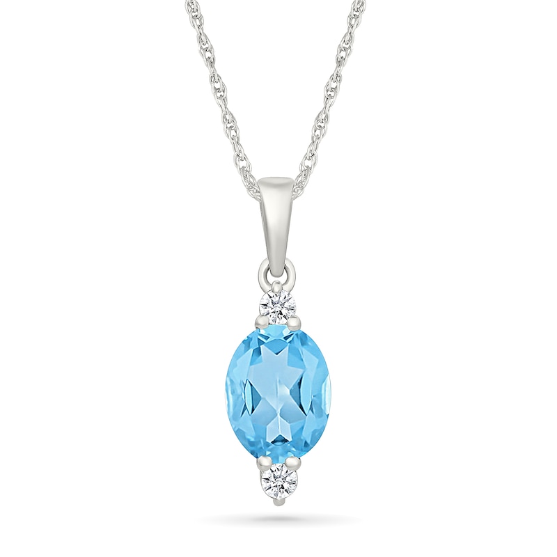 Oval Swiss Blue Topaz and White Lab-Created Sapphire Necklace in Sterling Silver - 18"