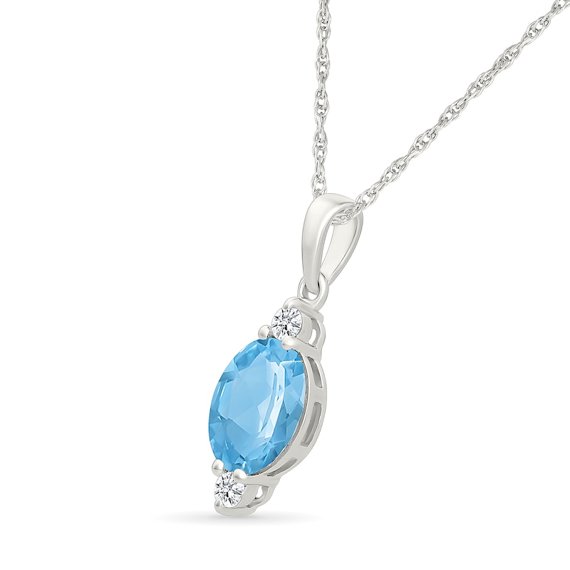 Oval Swiss Blue Topaz and White Lab-Created Sapphire Necklace in Sterling Silver - 18"