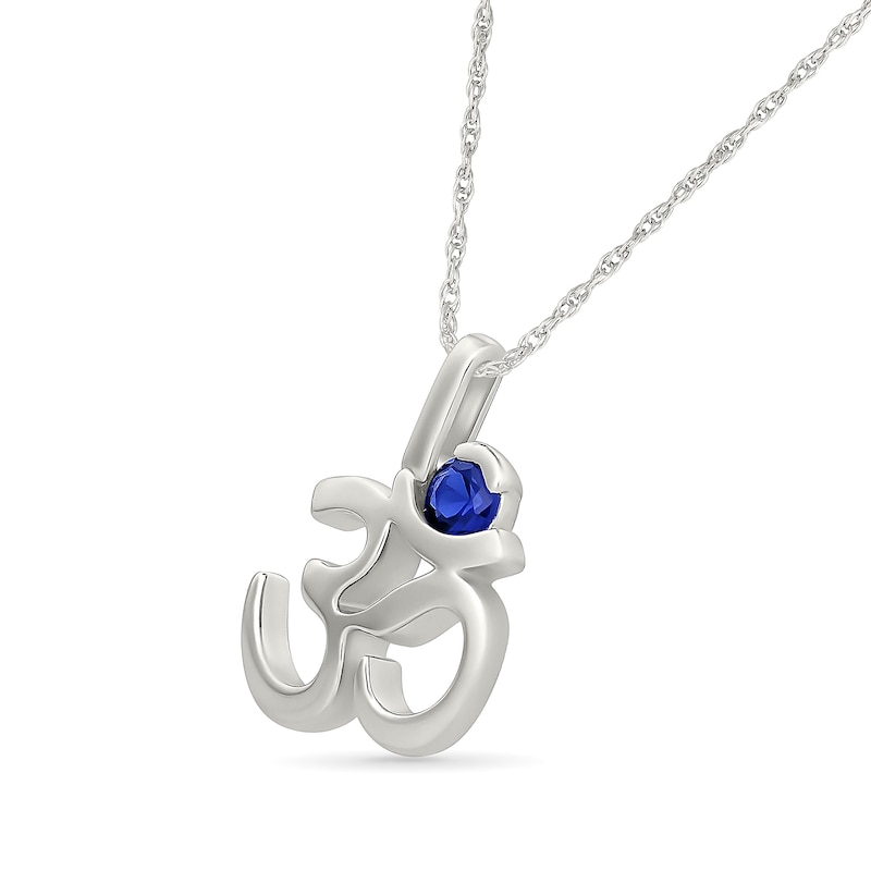 Blue Lab-Created Sapphire Om Necklace in Sterling Silver - 18"
