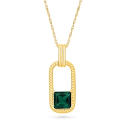 Square-Cut Lab-Created Emerald Rope-Twist Frame Necklace in Sterling Silver with 24K Gold Plate - 18"