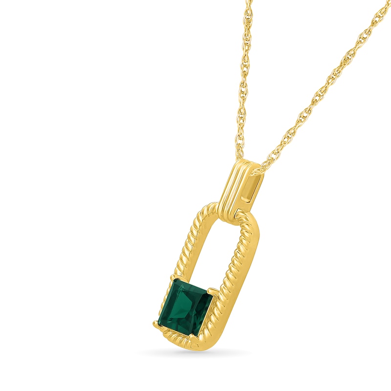 Square-Cut Lab-Created Emerald Rope-Twist Frame Necklace in Sterling Silver with 24K Gold Plate - 18"