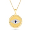 Thumbnail Image 1 of Blue Lab-Created Sapphire and 0.08 CT. T.W. Diamond Evil Eye Necklace in Sterling Silver with 24K Gold Plate - 18"