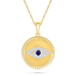 Blue Lab-Created Sapphire and 0.08 CT. T.W. Diamond Evil Eye Necklace in Sterling Silver with 24K Gold Plate - 18"