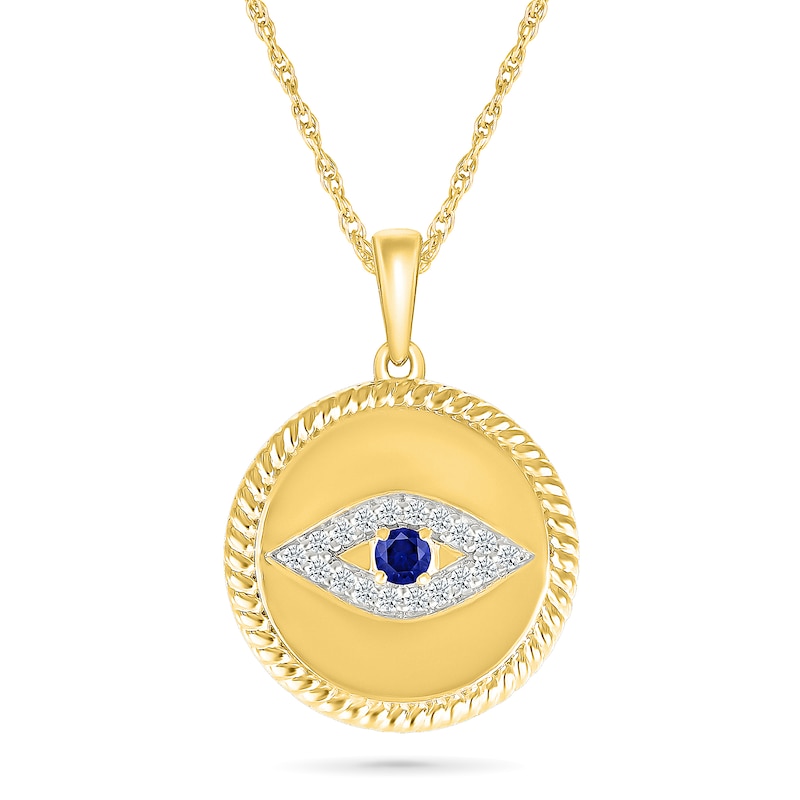 Blue Lab-Created Sapphire and 0.08 CT. T.W. Diamond Evil Eye Necklace in Sterling Silver with 24K Gold Plate - 18"