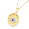 Thumbnail Image 2 of Blue Lab-Created Sapphire and 0.08 CT. T.W. Diamond Evil Eye Necklace in Sterling Silver with 24K Gold Plate - 18"