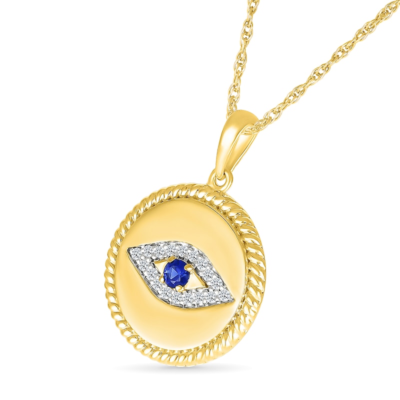 Blue Lab-Created Sapphire and 0.08 CT. T.W. Diamond Evil Eye Necklace in Sterling Silver with 24K Gold Plate - 18"