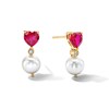 Thumbnail Image 1 of Lab-Created Ruby, Lab-Created Sapphire and Freshwater Cultured Pearl Earrings in Sterling Silver with 14K Gold Plate