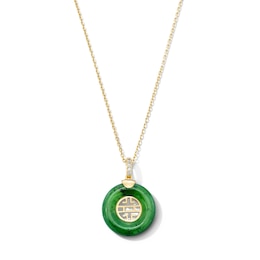 Jade and 0.05 CT. T.W. Diamond Circle Symbol Pendant in 18K Gold