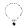 Thumbnail Image 1 of Heart-Shaped Black Onyx and White Lab-Created Sapphire Paper Clip Charm Toggle Bracelet in Sterling Silver - 7.5"