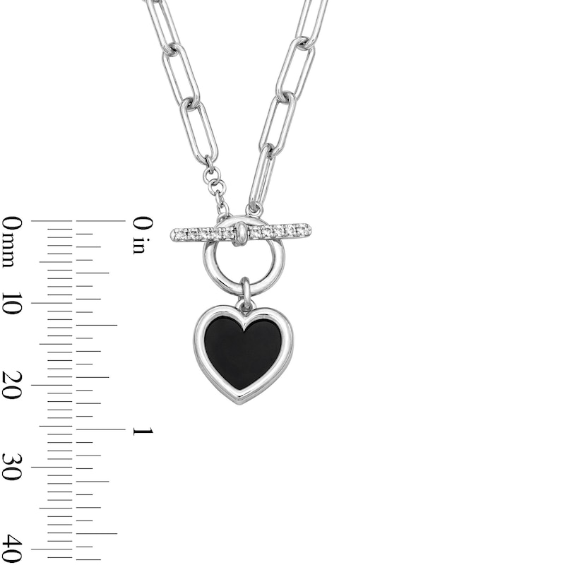 Main Image 4 of Heart-Shaped Black Onyx and White Lab-Created Sapphire Paper Clip Charm Toggle Necklace in Sterling Silver