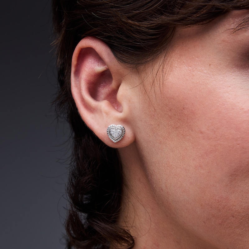0.15 CT. T.W. Lab-Grown Multi-Diamond Heart Stud Earrings in Sterling Silver (F/SI2)