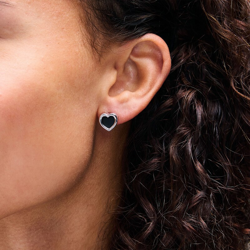 Heart-Shaped Black Onyx Stud Earrings in Sterling Silver