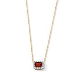 Emerald-Cut Garnet and 0.10 CT. T.W. Lab-Grown Diamond Necklace in 10K Gold (F/SI2)