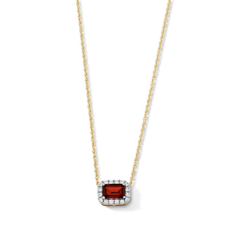 Main Image 1 of Emerald-Cut Garnet and 0.10 CT. T.W. Lab-Grown Diamond Necklace in 10K Gold (F/SI2)