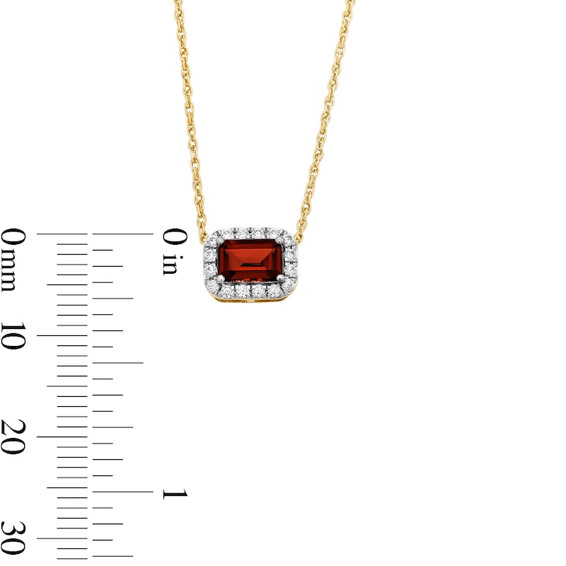 Main Image 3 of Emerald-Cut Garnet and 0.10 CT. T.W. Lab-Grown Diamond Necklace in 10K Gold (F/SI2)