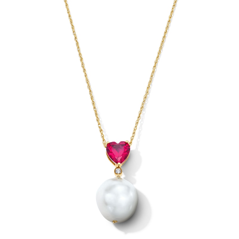 Lab-Created Ruby, Lab-Created Sapphire and Freshwater Cultured Pearl Pendant in Sterling Silver with 14K Gold Plate