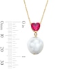 Thumbnail Image 4 of Lab-Created Ruby, Lab-Created Sapphire and Freshwater Cultured Pearl Pendant in Sterling Silver with 14K Gold Plate