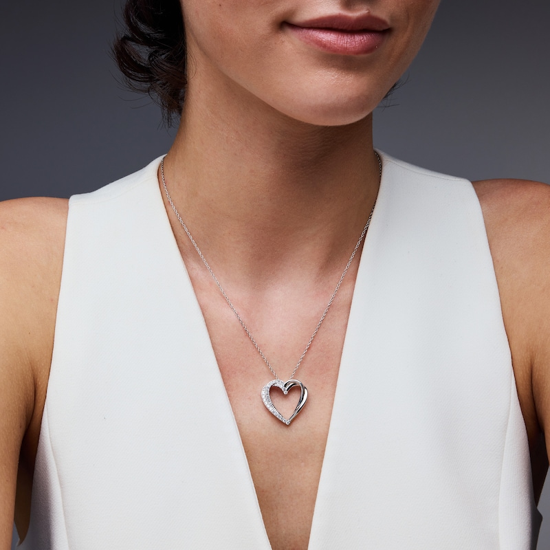 0.50 CT. T.W. Lab-Grown Diamond Crossover Heart Pendant in Sterling Silver (F/SI2)