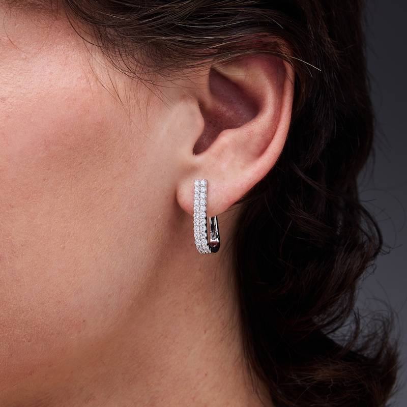 1.00 CT. T.W. Lab-Grown Diamond Double-Row Hoop Earrings in Sterling Silver (F/SI2)