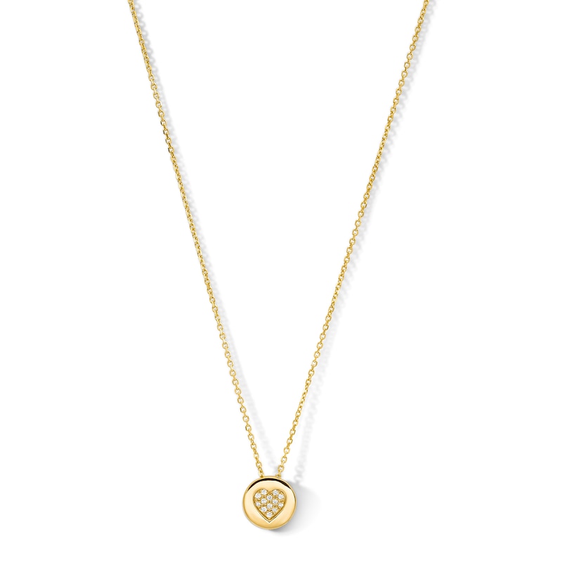 Main Image 1 of 0.04 CT. T.W. Multi-Diamond Heart Disc Pendant in 10K Gold