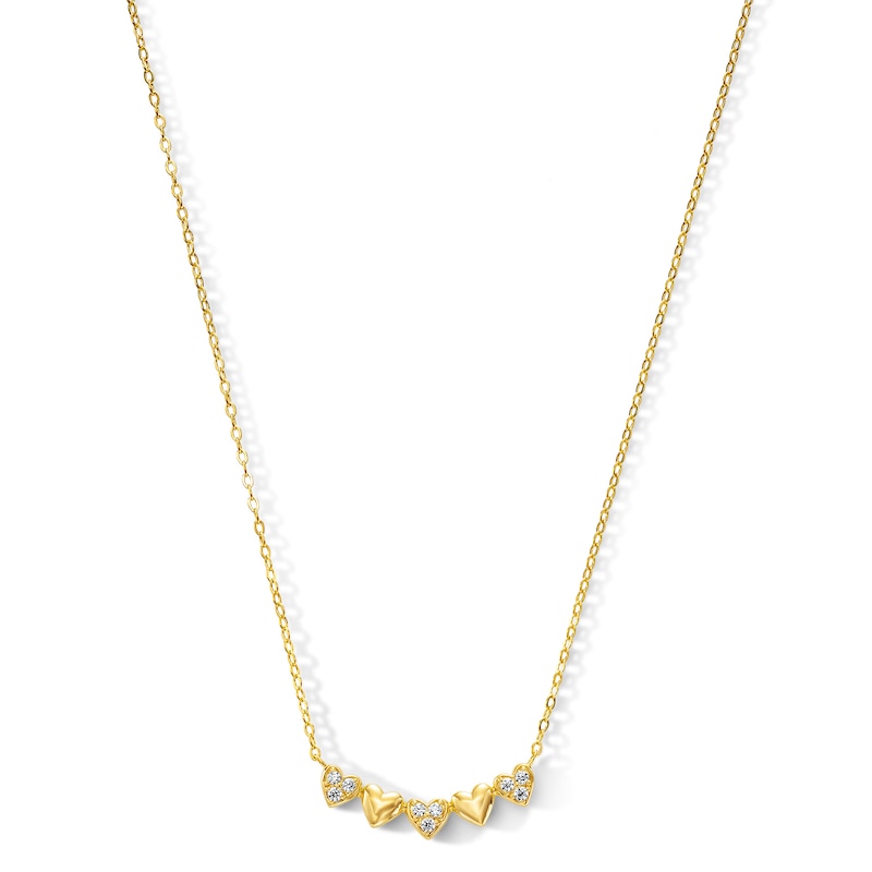 Main Image 1 of 0.08 CT. T.W. Diamond and Puffed Five-Heart Necklace in 10K Gold - 17"