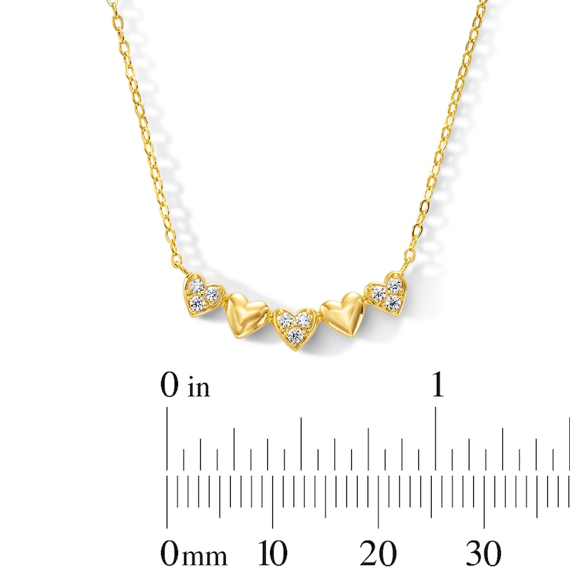 Main Image 2 of 0.08 CT. T.W. Diamond and Puffed Five-Heart Necklace in 10K Gold - 17"