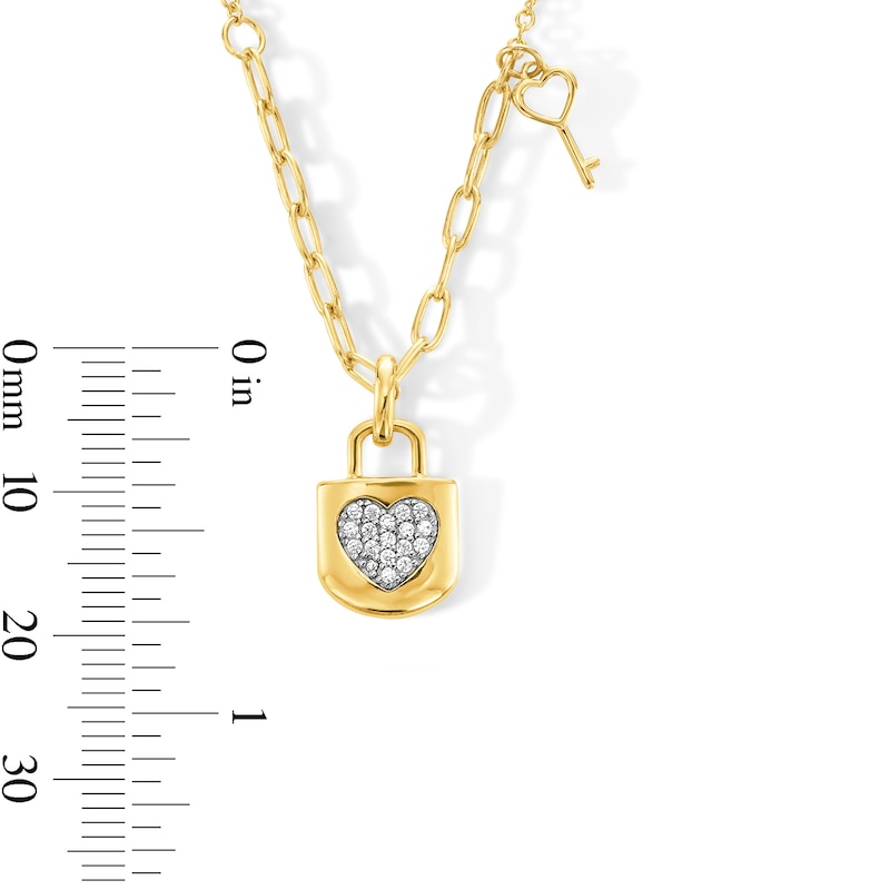 0.08 CT. T.W. Certified Lab-Grown Diamond Lock/Key Pendant in Sterling Silver with 14K Yellow Gold Plate (F/SI2)