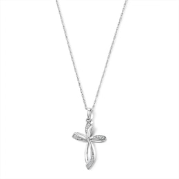 0.085 CT. T.W. Diamond Ribbon Loop Cross Pendant in Sterling Silver
