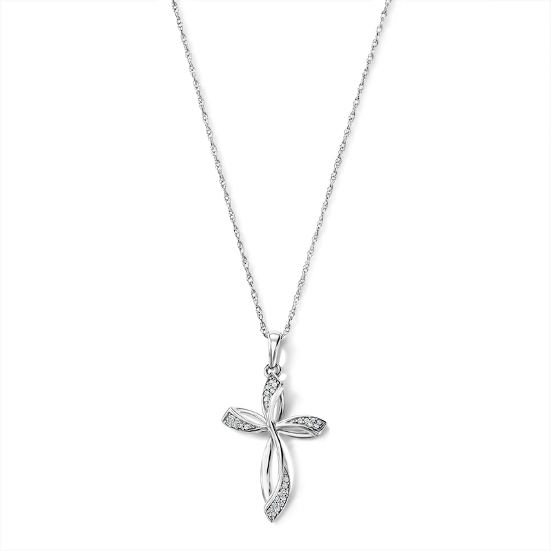 0.085 CT. T.W. Diamond Ribbon Loop Cross Pendant in Sterling Silver